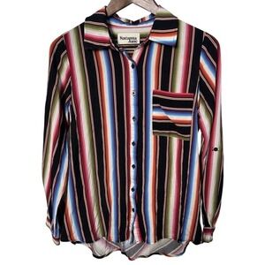Savannah Jane Women Small Embroidery Stripe Multicolor Shirt Southwestern‎ Boho